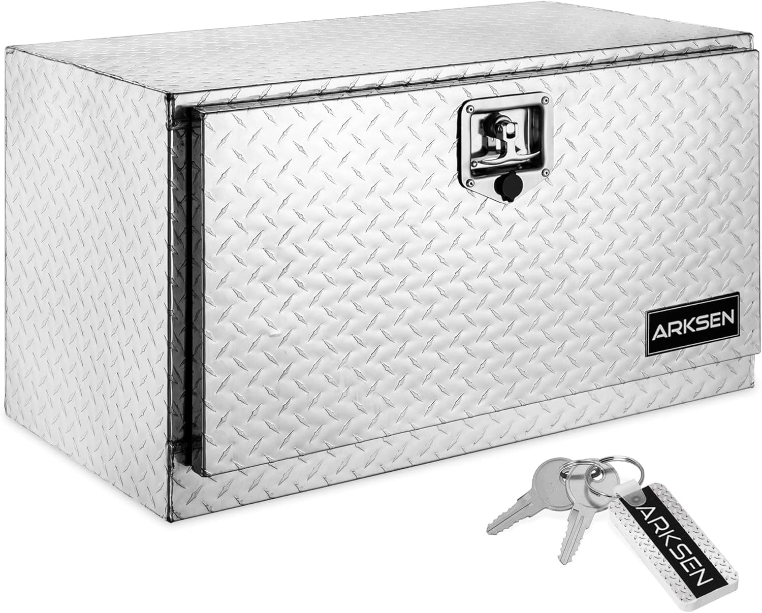 ARKSEN 30 Inch Heavy Duty Aluminum Diamond Plate Tool Underbody Box, Waterproof Square Truck Storage Organizer Chest for Pick Up Truck Bed, RV Trailer with T-Handle Lock and Keys - Silver